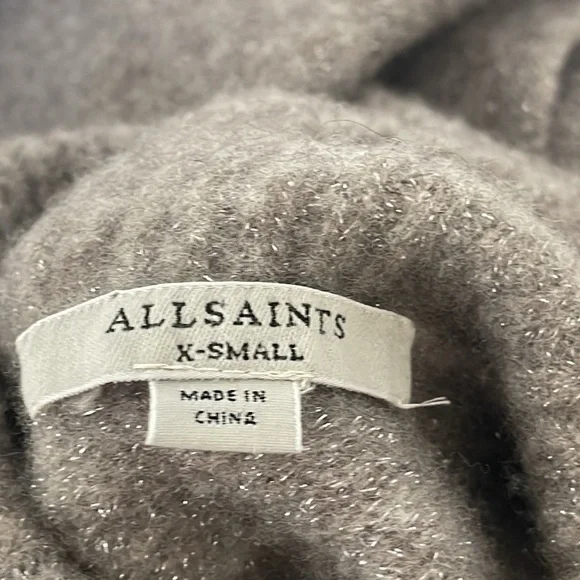 All Saints Turtleneck Gray Metallic Cropped Sweater  Side Slits Size XS - Picture 5 of 9